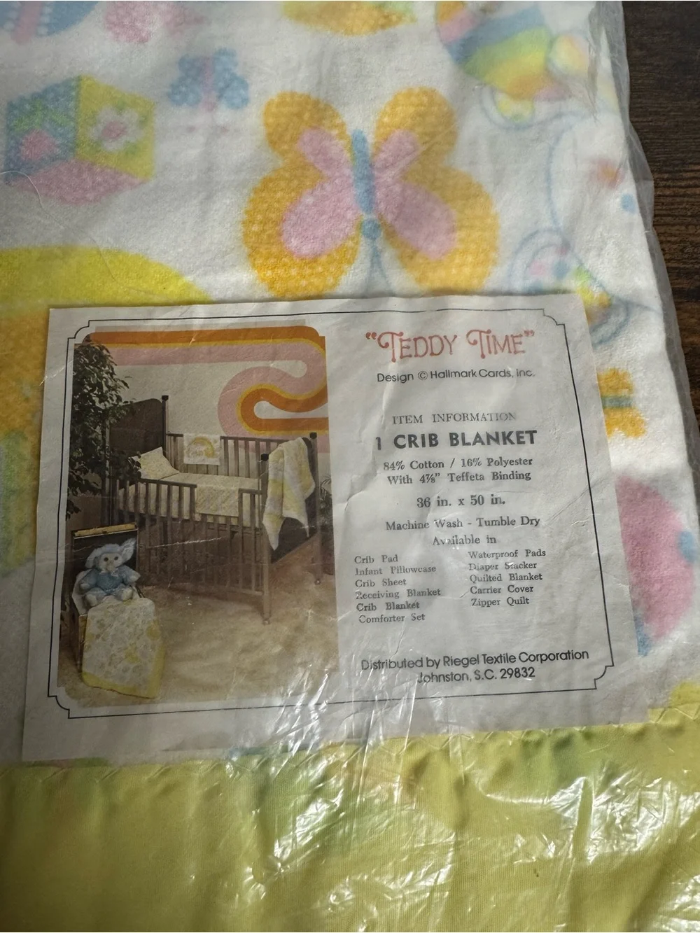 Vintage deadstock Hallmark Teddy Time Crib Blanket 36x50 Yellow Cotton Washable